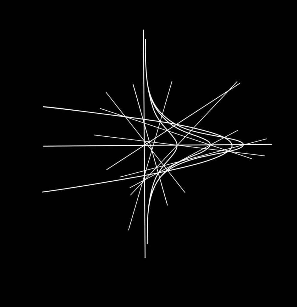 White abstract intersecting lines on black background